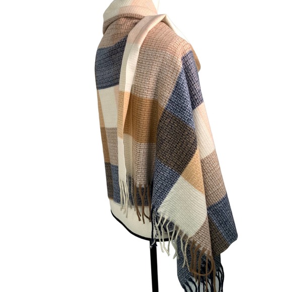 Cashmere Wool Blend Multi-color Plaid Shawl - Picture 5 of 7